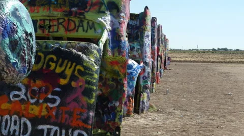 Cadillac Ranch in Texas Stock Footage 60643454