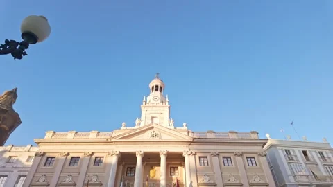 Cadiz Cathedral facade surrounded by palm trees in Andalusia, Spain Video stock 282734429