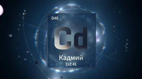 Cadmium as Element 48 of the Periodic Table 3D animation on blue background 스톡 동영상 126449054