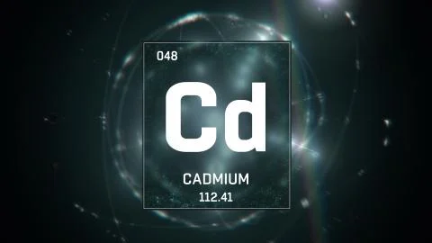 Cadmium as Element 48 of the Periodic Table 3D illustration on green background Stock Illustration