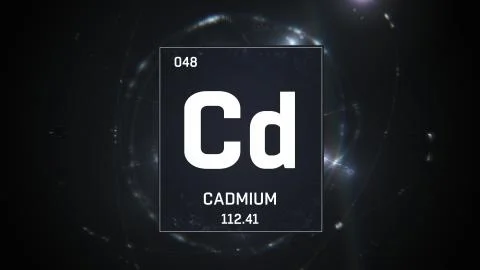 Cadmium as Element 48 of the Periodic Table 3D illustration on silver background Stock Illustration
