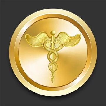 Caduceus on Golden Internet Button Stock Illustration