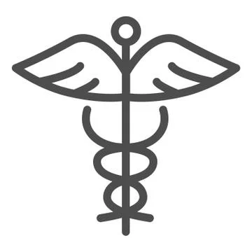 Caduceus line icon. Paramedic shape with snake and wings symbol, outline style Illustrazione stock