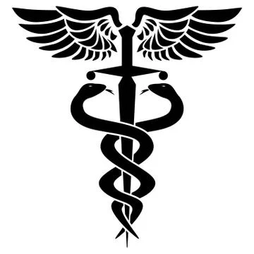 Caduceus medical symbol, with two snakes, sword and wings, vector illustration Stock Illustration