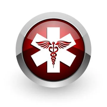 Caduceus red circle web glossy icon. Stock-Illustration