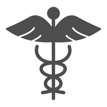 Caduceus solid icon. Paramedic shape with snake and wings symbol, glyph style Stock Illustration