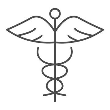 Caduceus thin line icon. Paramedic shape with snake and wings symbol, outline Illustrazione stock