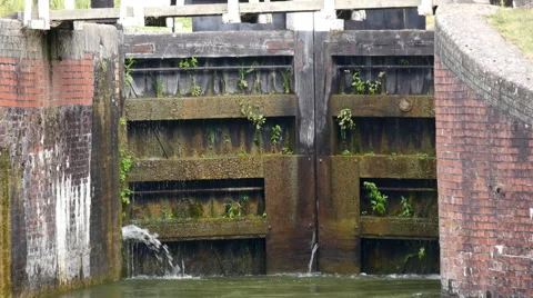 Caen Canal Lock gate closed Stock Footage 40595580