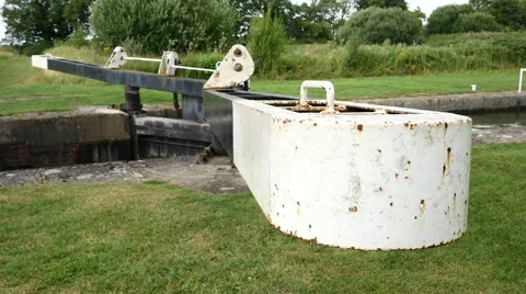 Caen Canal Locks.  Close up of a lock lever Stock Footage 40625604
