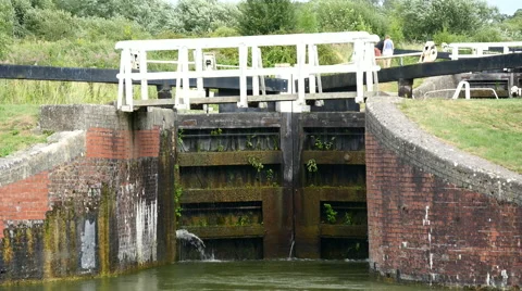 Caen Canal Locks. A view of a closed lock gate Stock Footage 40598576