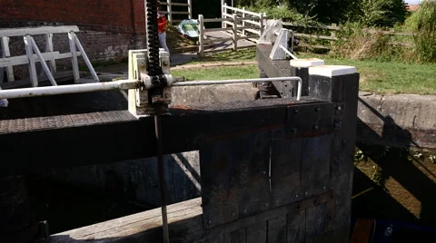 Caen Hill Canal Locks.  Close shot of lock gates Stock Footage 40628386