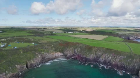 Caerfai Bay and Cliffs, St Davids, Haverfordwest, Wales, England Stock-Footage 249387080