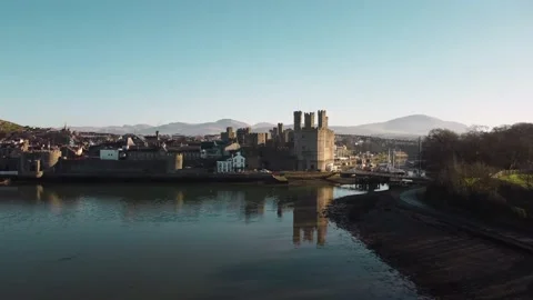 Caernarfon Castle drone footage Stock Footage 168686643