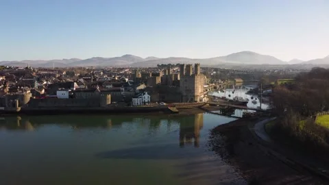 Caernarfon Castle drone footage Stock Footage 168686683