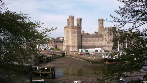 Caernarfon castle drone shot Stock Footage 187449800