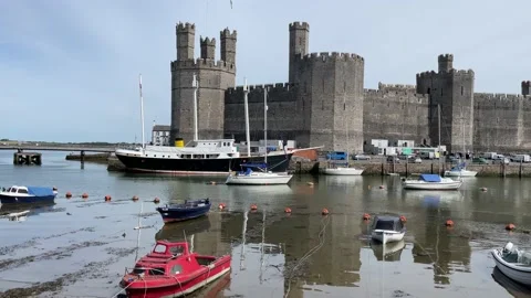 Caernarfon Castle Panning Video Stock Footage 230489717