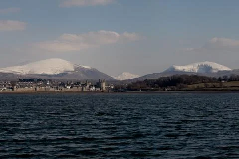 Caernarfon from the menai strait Stock Photos