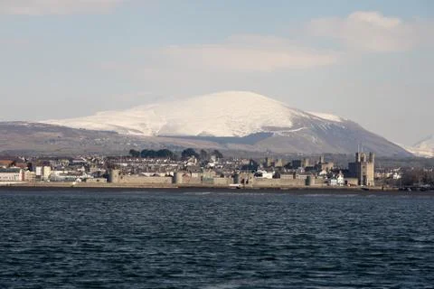 Caernarfon from the menai strait Stock Photos