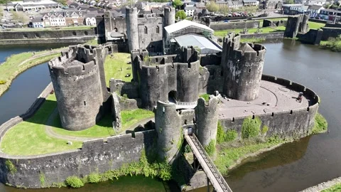 Caerphilly.Castle.Wales.2.2507 Video stock 313783846