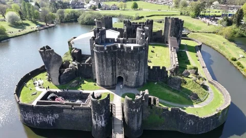 Caerphilly.Castle.Wales.2507 Video stock 313784476
