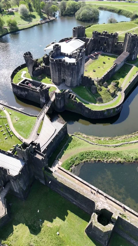 Caerphilly.Castle.Wales.3.2507 Video stock 313784222
