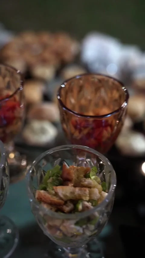Caesar and Caprese Salad Cups Stock Footage 339017702