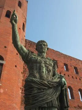 Caesar Augustus statue Caesar Augustus monument at Palatine towers in Turi... Stock Photos