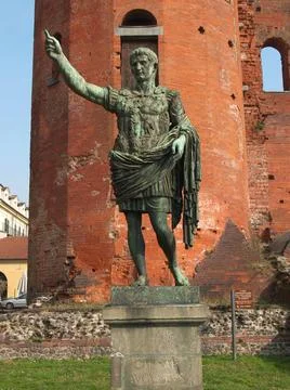 Caesar Augustus statue Caesar Augustus monument at Palatine towers in Turi... Stock Photos