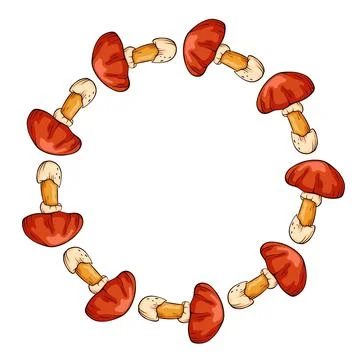 Caesar mushroom with a red cap wreath in cartoon style. Design for kitchen Stock Illustration