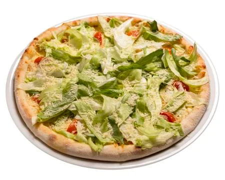 Caesar pizza. Isolated image on white background. Stock Photos