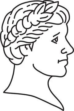 Caesar Roman Emperor Senator Bust Side View Mono Line Art. Stock Illustration