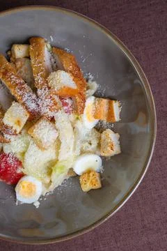 Caesar salad with breadcrumbs and chicken meat Stock Photos