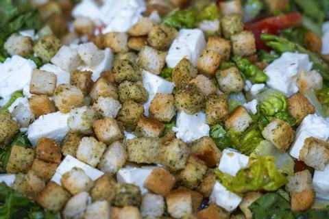Caesar salad with cheese, close up. Stock Photos