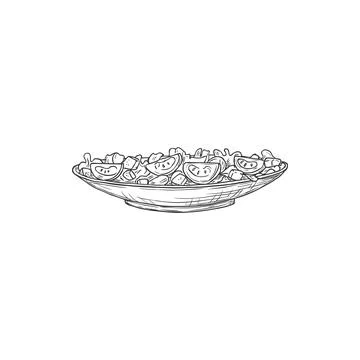 Caesar salad with cheese, vegetables meat on plate Stock Illustration
