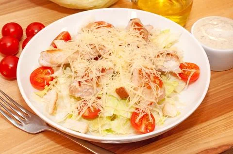 Caesar salad with chicken and crackers Stock Photos