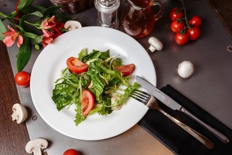 Caesar salad with chicken, cherry tomatoes, lettuce Stock-Fotos