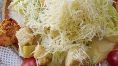 Caesar salad close-up. eat salad in the restaurant Stock-Footage 148371926