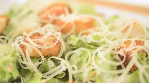 Caesar salad close up focus Video stock 124932452