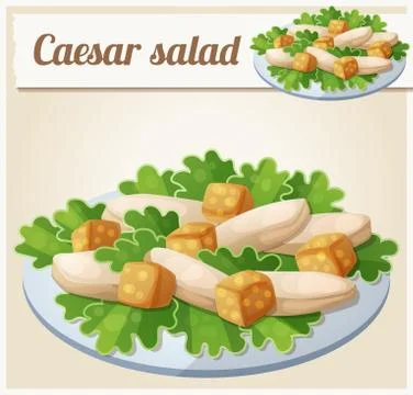 Caesar salad. Detailed Vector Icon Stock Illustration