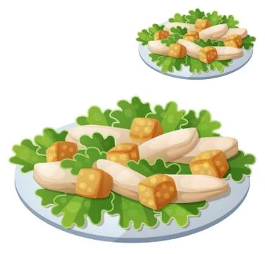 Caesar salad. Detailed vector icon isolated on white background Stock Illustration