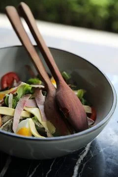 Caesar salad with ham and eggs Stock Photos
