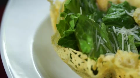 Caesar Salad Parmesan Bowl Stock Footage 40214907