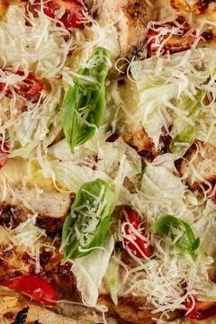 Caesar Salad Pizza Closeup Stock Photos