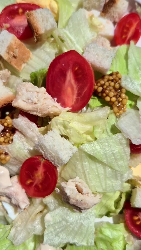 Caesar salad in a plate close-up Stock Footage 309999980