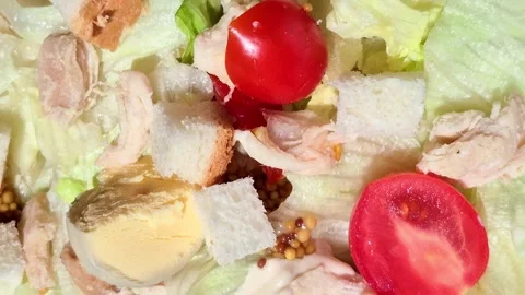 Caesar salad in a plate close-up Stock Footage 309999989