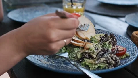 Caesar Salad on a Plate in a Restaurant Stock Footage 279884110