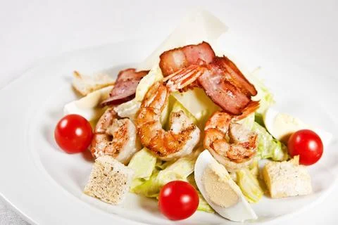 Caesar salad with prawns Stock Photos