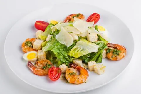 Caesar salad with prawns Stock Photos