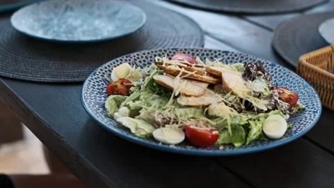 Caesar Salad, Restaurant Presentation Stock Footage 284434024