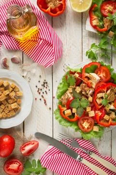 Caesar salad on rustic background Stock Photos